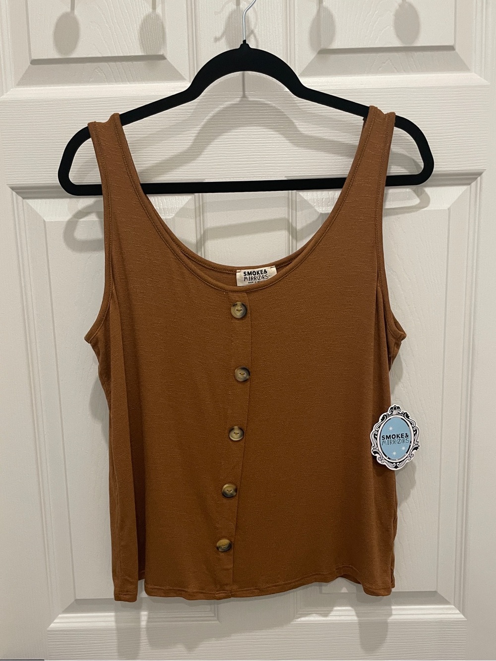 Smocked & Threads Button-Front Tank Top in Chestnut